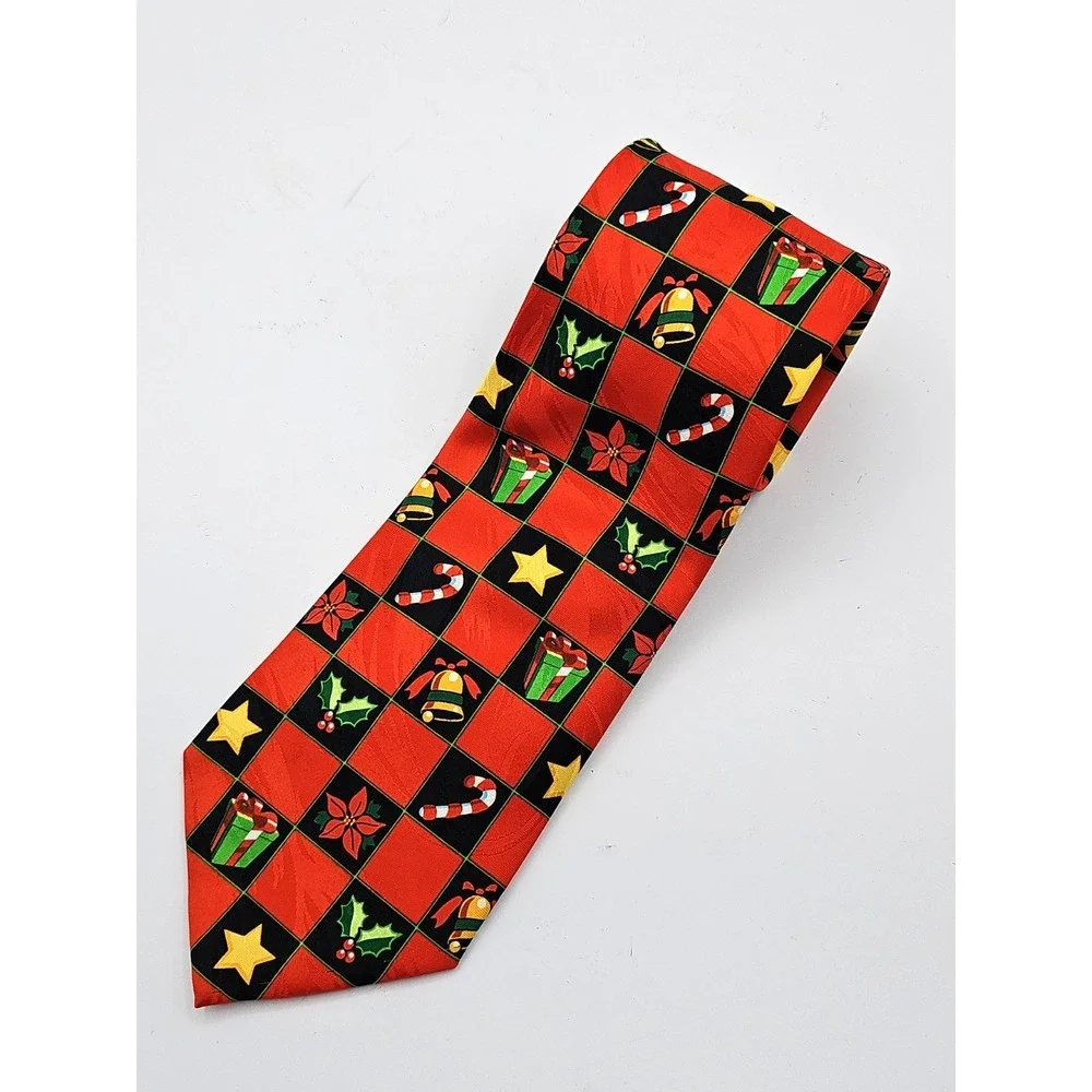 Keith Daniels Christmas Holiday Necktie Red Gift Candy Cane Wide Poly